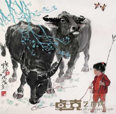 张广 2000年作 牧牛图 镜心 100×100cm